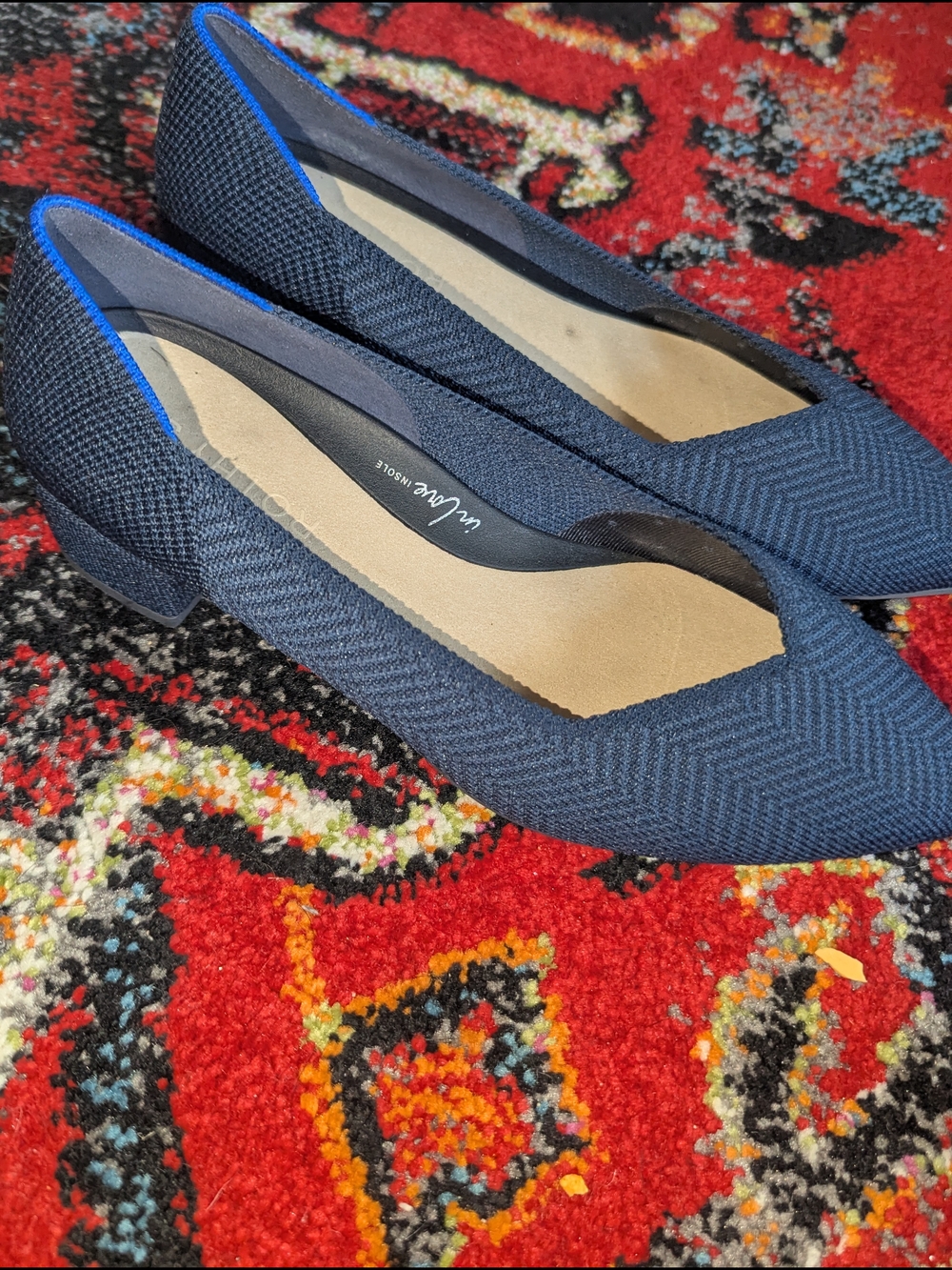 Rothy's Navy Textured Low Block Heel Pumps